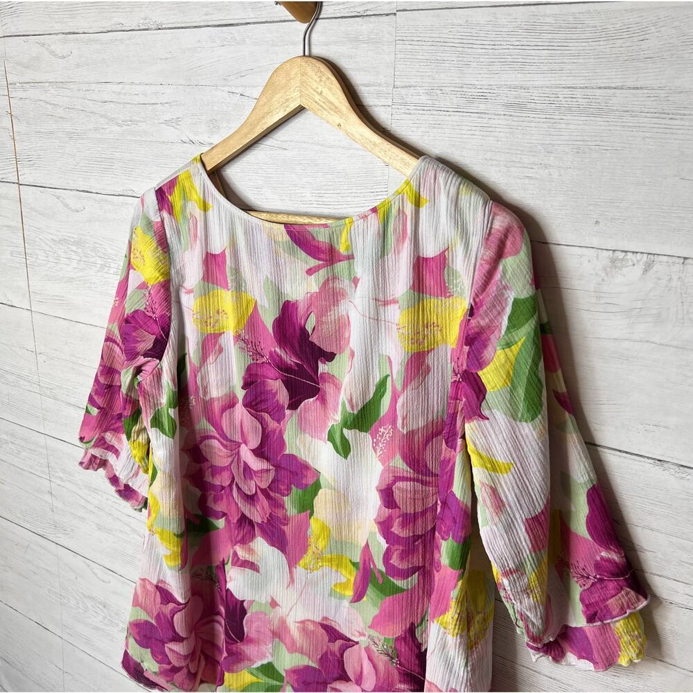Soft Surroundings Blouse Womens Size Medium Colorful Floral Tiered Scallop Hem - Picture 15 of 16